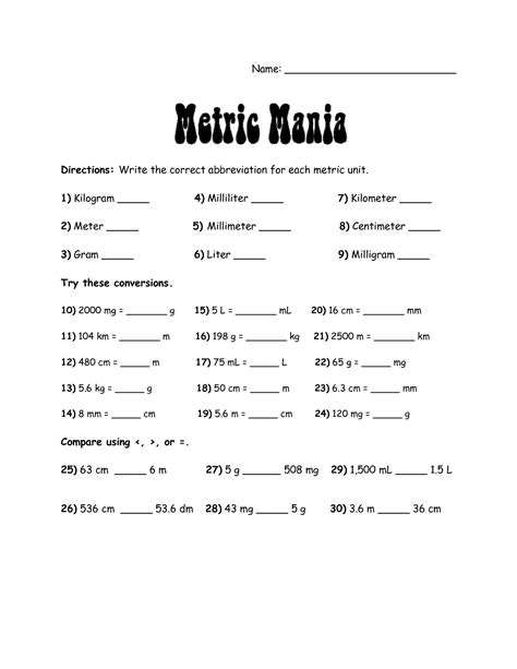 15 Best Images of Metric Mania Worksheet Answer Key Metric System